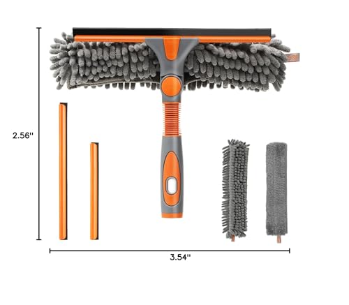 Eazer Window Squeegee and Scrubber Combo Tool Kit with 2 Squeegee Blades and 2 Cleaning Pads for Effective Window and Glass Cleaning - Pole Not Included