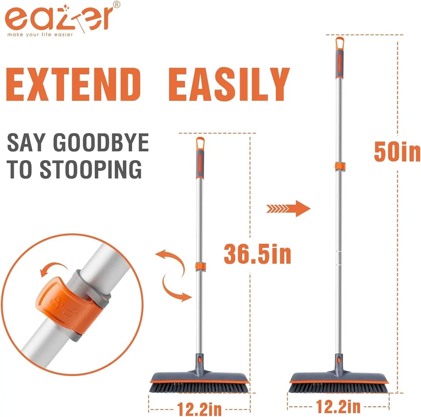 Eazer 2-in-1 Floor Scrubber Brush - Versatile Soft & Hard Bristle Cleaning Brush for Concrete, Tile, Bathroom, Garage, Kitchen, Wall, and Pool