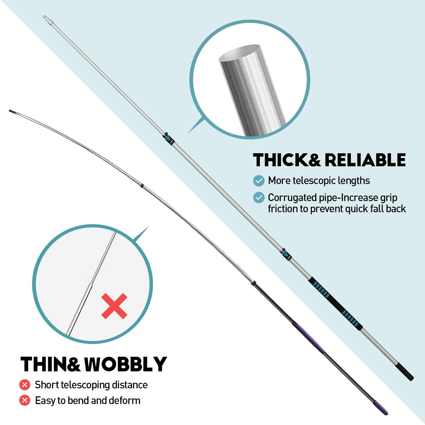 TelesPro Telescoping Extension Pole with Boat Hook 5-12FT for Easy Reach and Handling