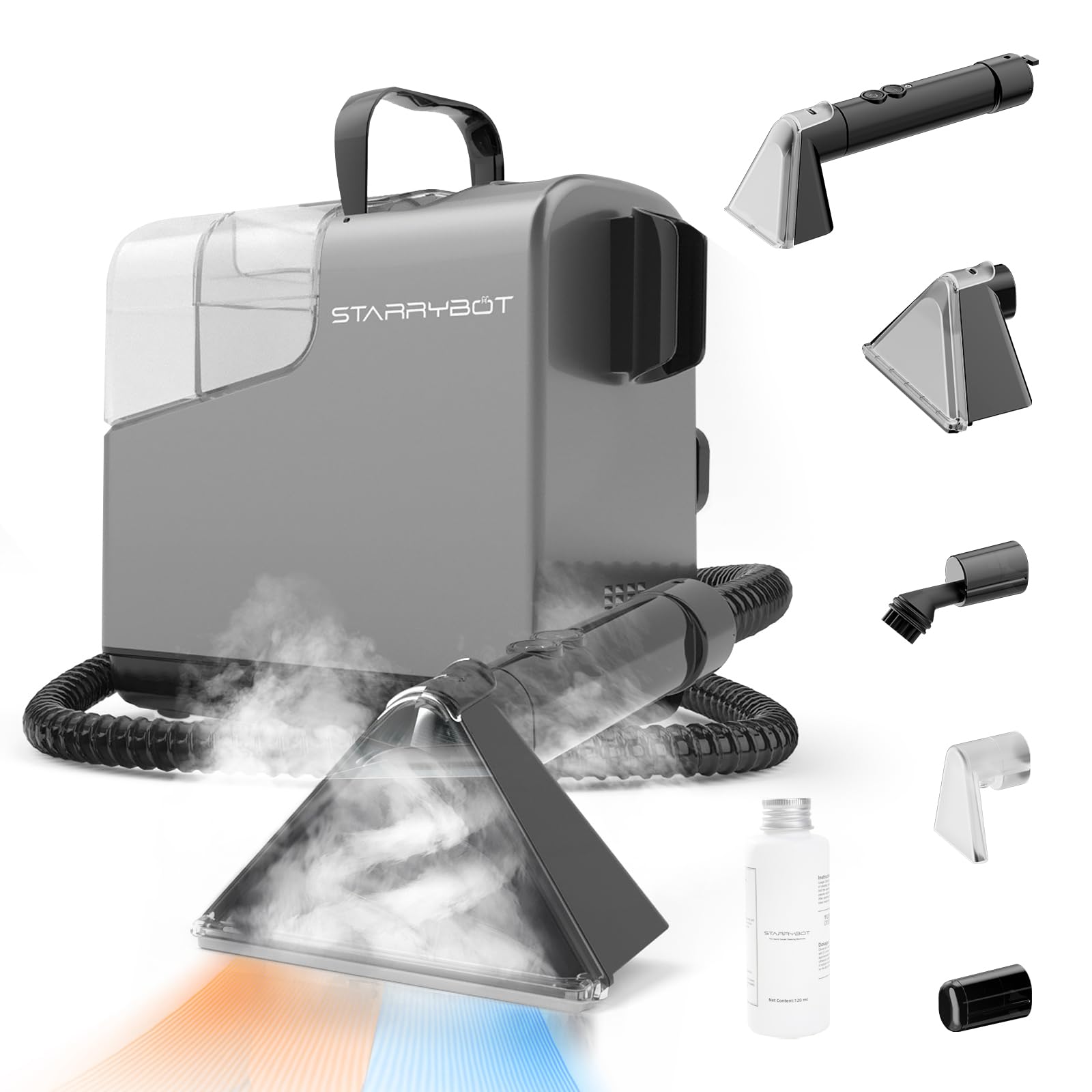 Starrybot Portable Carpet Cleaner Machine - 15Kpa Powerful Suction with Steam & Heating Technology, Versatile Tools for Pets, Couch, Car, Self-Cleaning Compact Spot Cleaner for Stairs, Furniture & Rugs