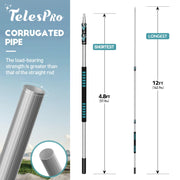 TelesPro Telescopic Aluminum Pole with Boat Hook - 5-12FT 3-Stage with Dual Nylon Heads