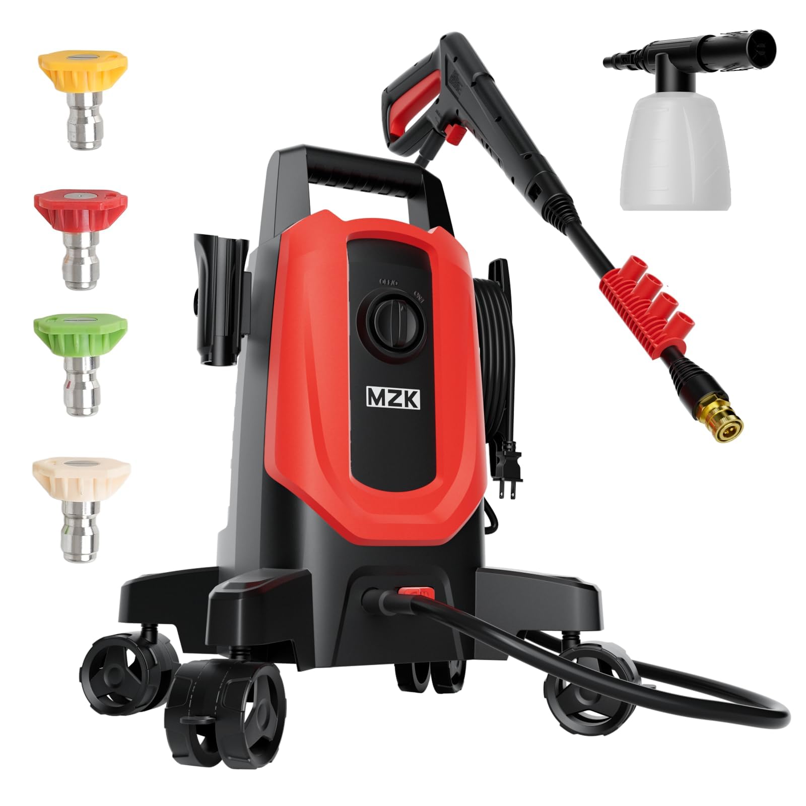 MZK Electric Pressure Washer 2600 Max PSI with Anti-Tipping, 4 Quick-Connect Nozzles & Foam Cannon for High-Pressure Cleaning