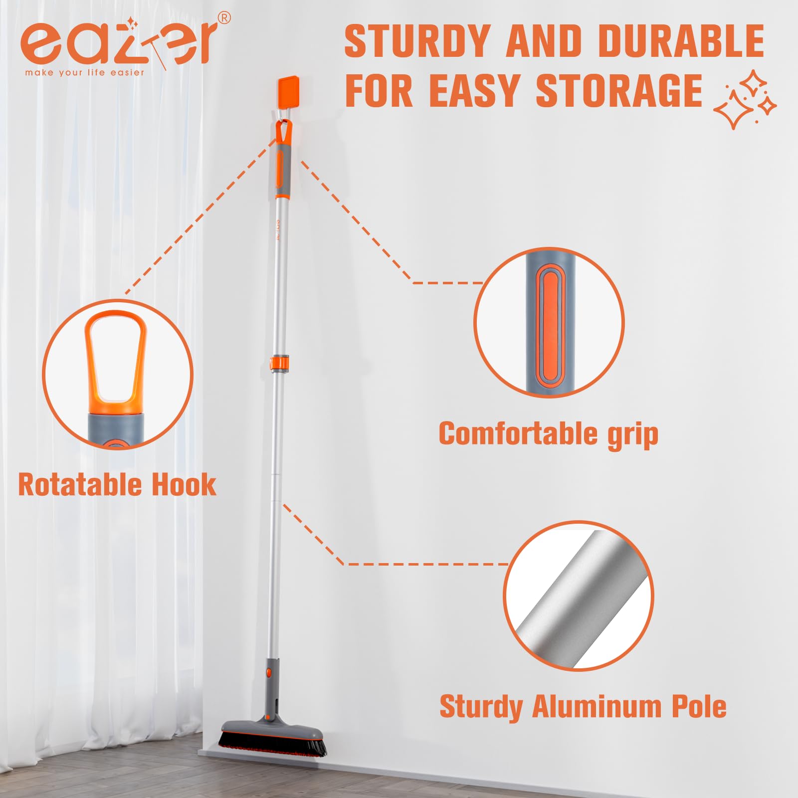 Eazer Grout Brush with Long Handle - 180° Rotation Tile Grout Cleaning Brush for Bathroom Tile Floors