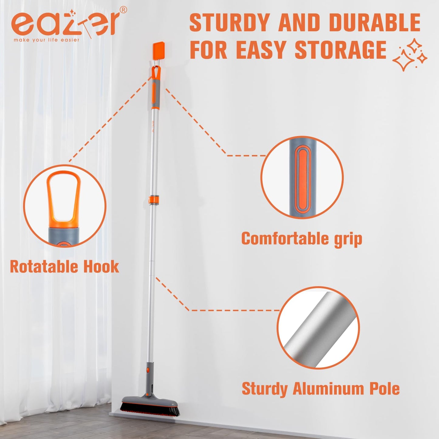 Eazer Grout Brush with Long Handle - 180° Rotation Tile Grout Cleaning Brush for Bathroom Tile Floors