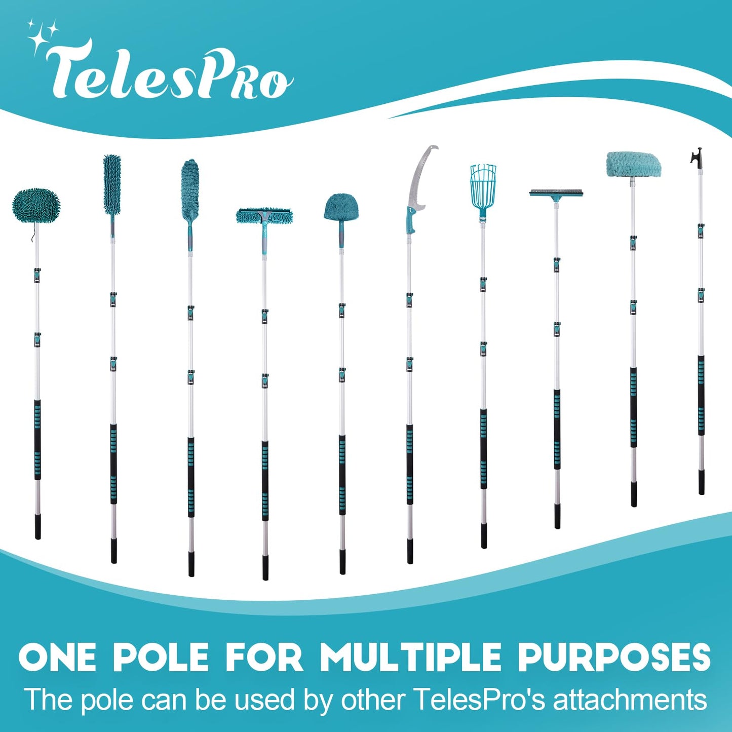 TelesPro 12FT Car Wash Brush Kit - Long Handle Soft Brush, Tire Brush, Window Squeegee, Microfiber Head & Mitt for Cars, Trucks, SUVs, RVs, and Home Cleaning