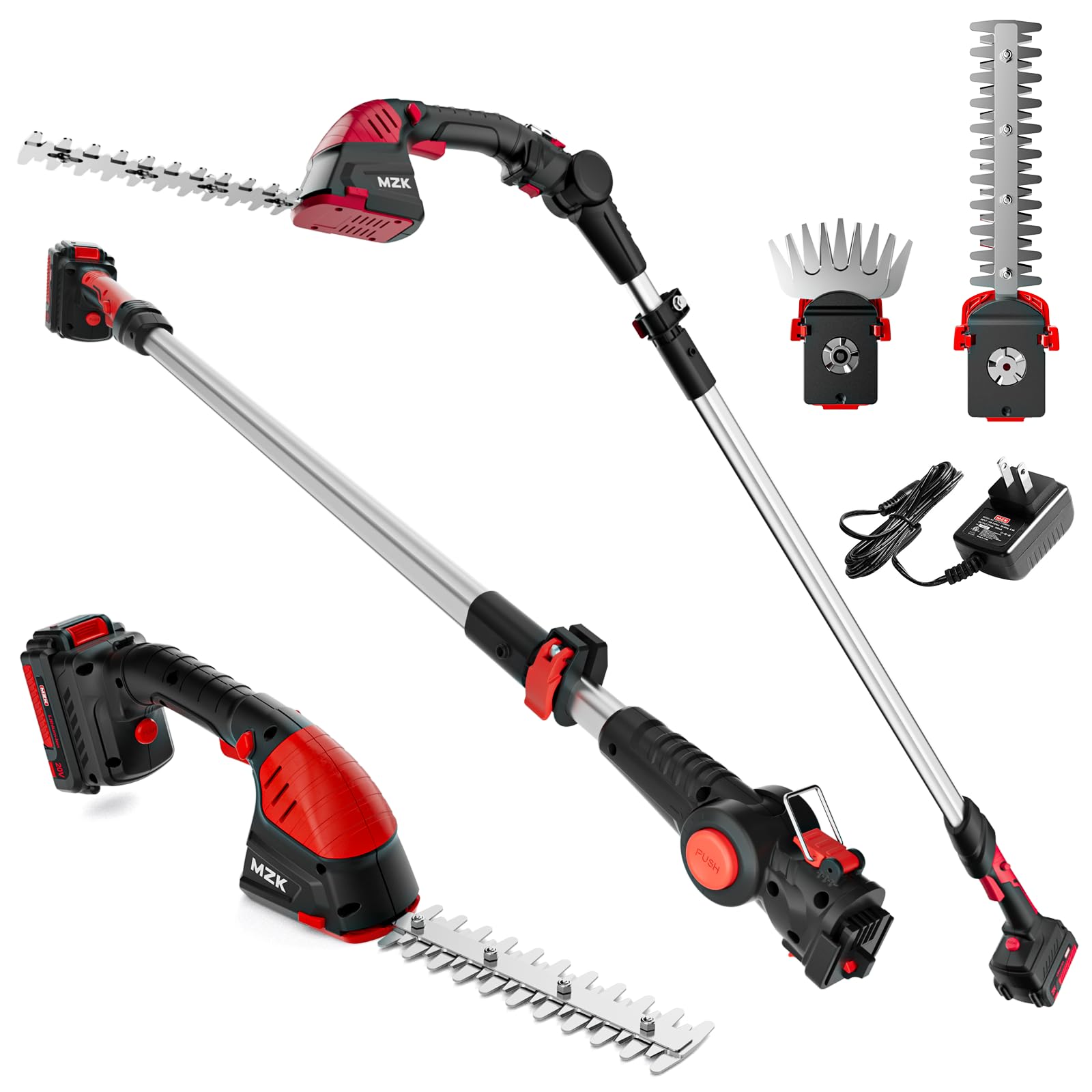 MZK 2-in-1 Electric Pole Hedge Trimmer with 13ft Reach, Multi-Angle Extension Pole, Battery and Charger Included, HT08D11