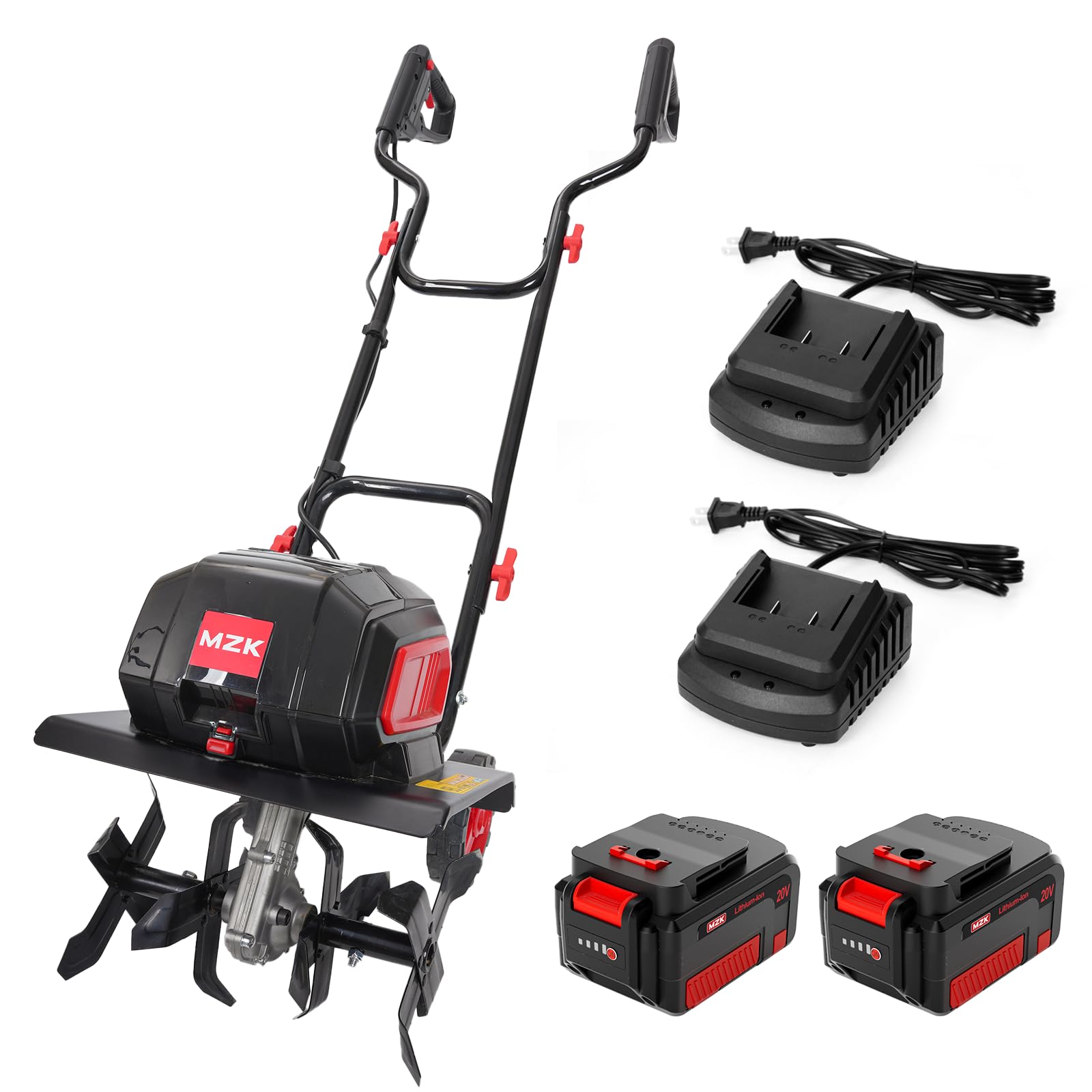 MZK 40V 12-Inch Cordless Garden Tiller - Battery Powered Rototiller for Lawn and Garden Cultivation (Includes 2 * 4.0Ah Batteries & Charger)