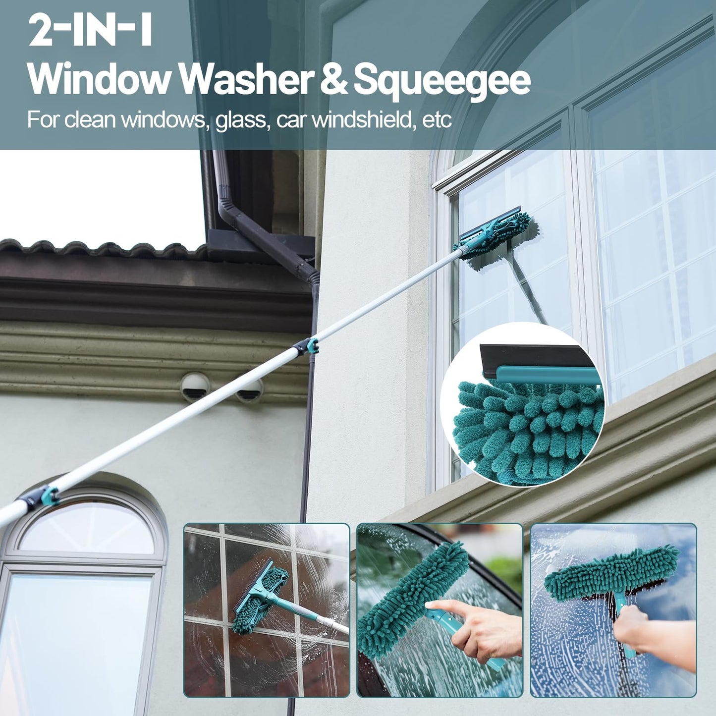 TelesPro 20 Foot High Reach Duster Kit - Complete Window Cleaning Kit with 5-12FT Telescopic Pole, Cobweb Duster, Fan Duster, and Squeegee