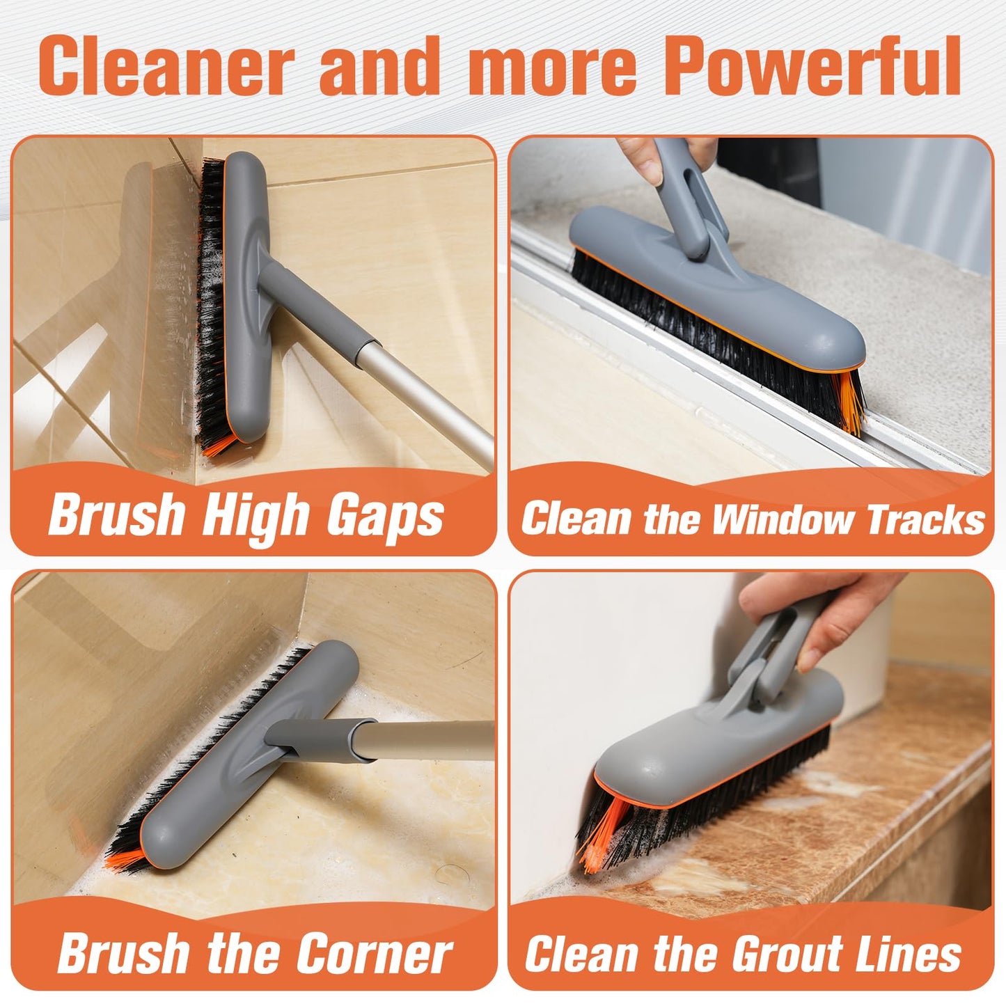 Eazer Grout Brush EAB02-H - 180° Rotating Tile Grout Cleaner with V-Shape Scrubber and Stiff Bristles for Effective Bathroom and Baseboard Cleaning