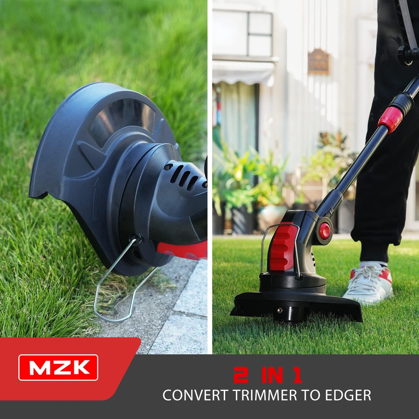 MZK 20V Cordless Electric String Trimmer - Lightweight Battery-Powered 12'' Weed Edger with 4 Replacement Spools, 8000 RPM, 5.1lb, Battery and Charger Included