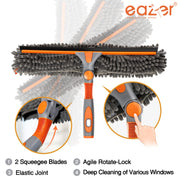 Eazer Window Squeegee and Scrubber Combo Tool Kit - 10.5/14-Inch Adjustable Head with Rubber Squeegee, Chenille and Microfiber Cloth - Pole Not Included