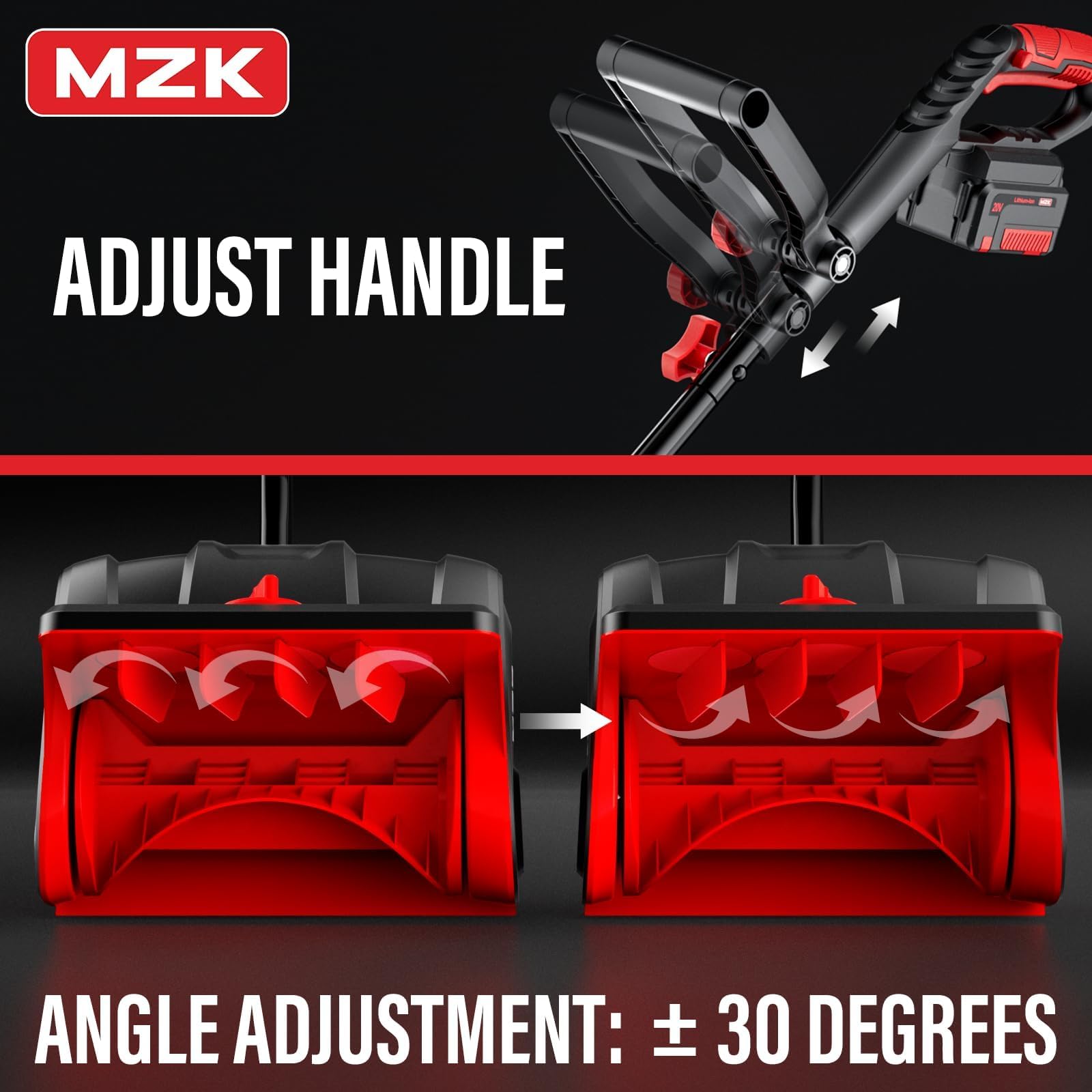 MZK Cordless Snow Shovel - 20V 14-Inch Battery Snow Blower with Directional Plate & Adjustable Front Handle, Includes 4.0Ah Li-ion Battery & Fast Charger