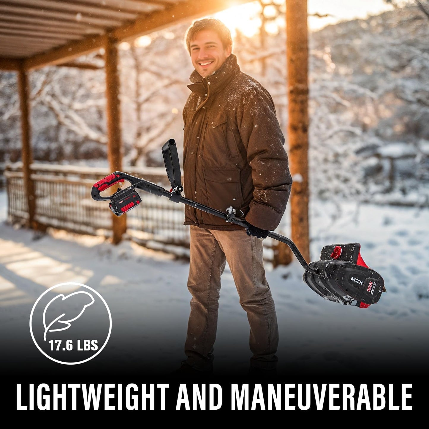 MZK Cordless Snow Shovel - 20V 14-Inch Battery Snow Blower with Directional Plate & Adjustable Front Handle, Includes 4.0Ah Li-ion Battery & Fast Charger