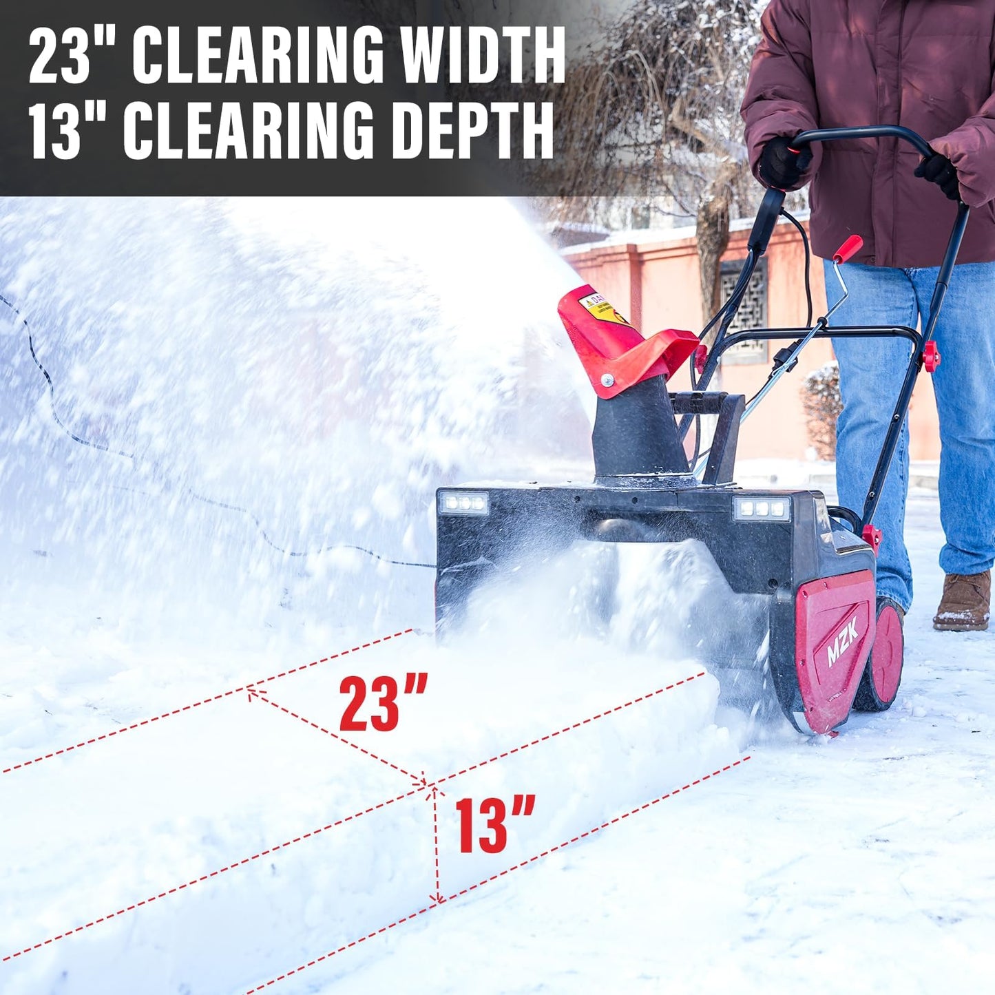 MZK 23-Inch Electric Walk-Behind Snow Blower - 15-Amp Motor, 30ft Throwing Distance, Directional Chute Control, Black