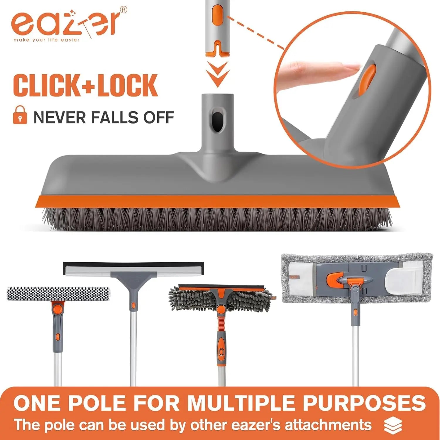 Eazer 2-in-1 Floor Scrubber Brush - Versatile Soft & Hard Bristle Cleaning Brush for Concrete, Tile, Bathroom, Garage, Kitchen, Wall, and Pool