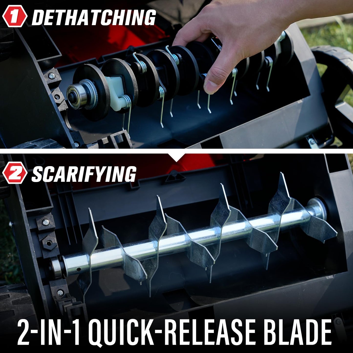 MZK 13-Inch 2-in-1 Electric Dethatcher and Scarifier with Removable 4-Position Height Adjustment and 8-Gallon Thatch Collection Bag for Optimal Lawn Health