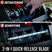 MZK 13-Inch 2-in-1 Electric Dethatcher and Scarifier with Removable 4-Position Height Adjustment and 8-Gallon Thatch Collection Bag for Optimal Lawn Health