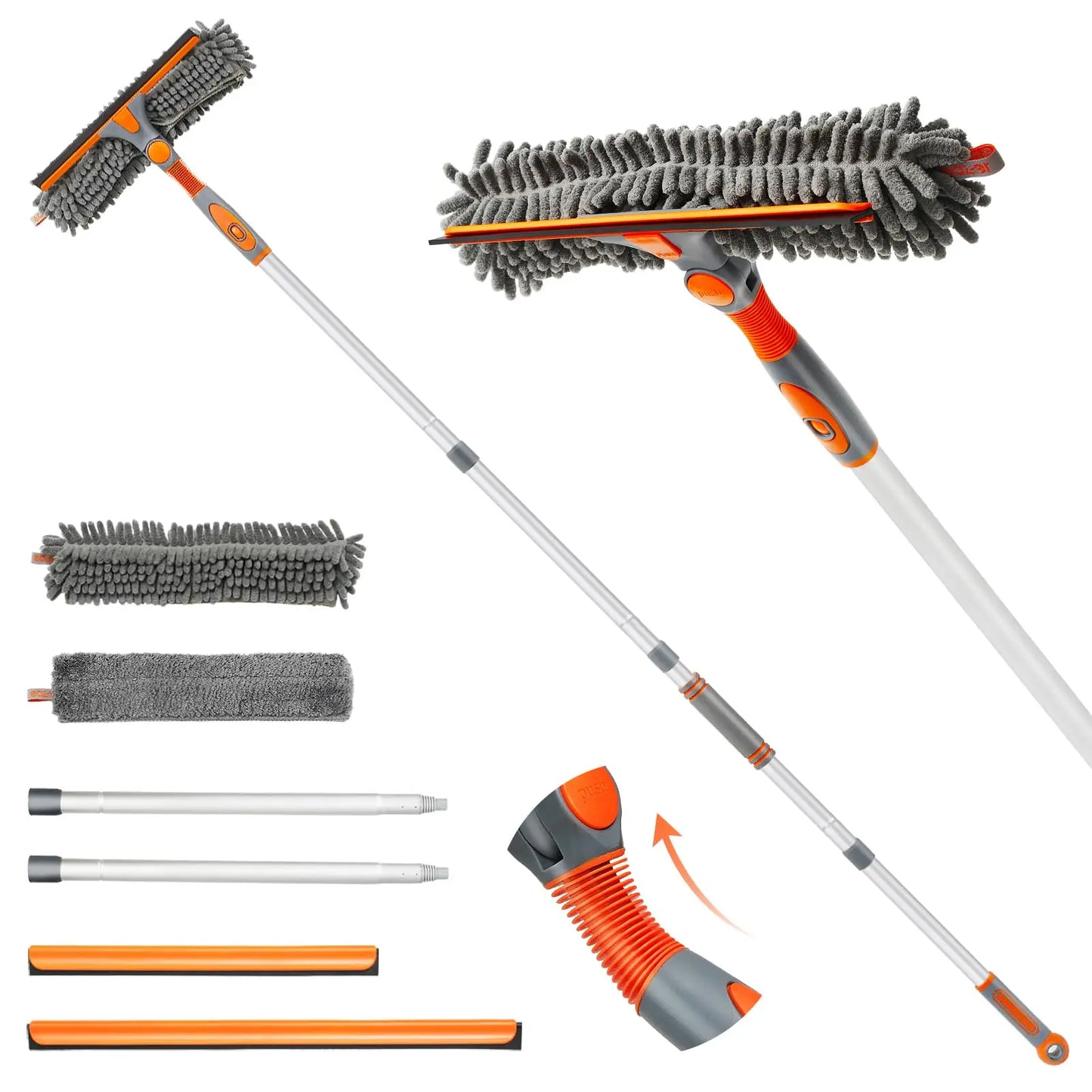 Eazer 2-in-1 Window Cleaner Tool Kit with 89'' Rotatable Squeegee, Extension Pole, and Bendable Head for Indoor/Outdoor Use and Car Glass