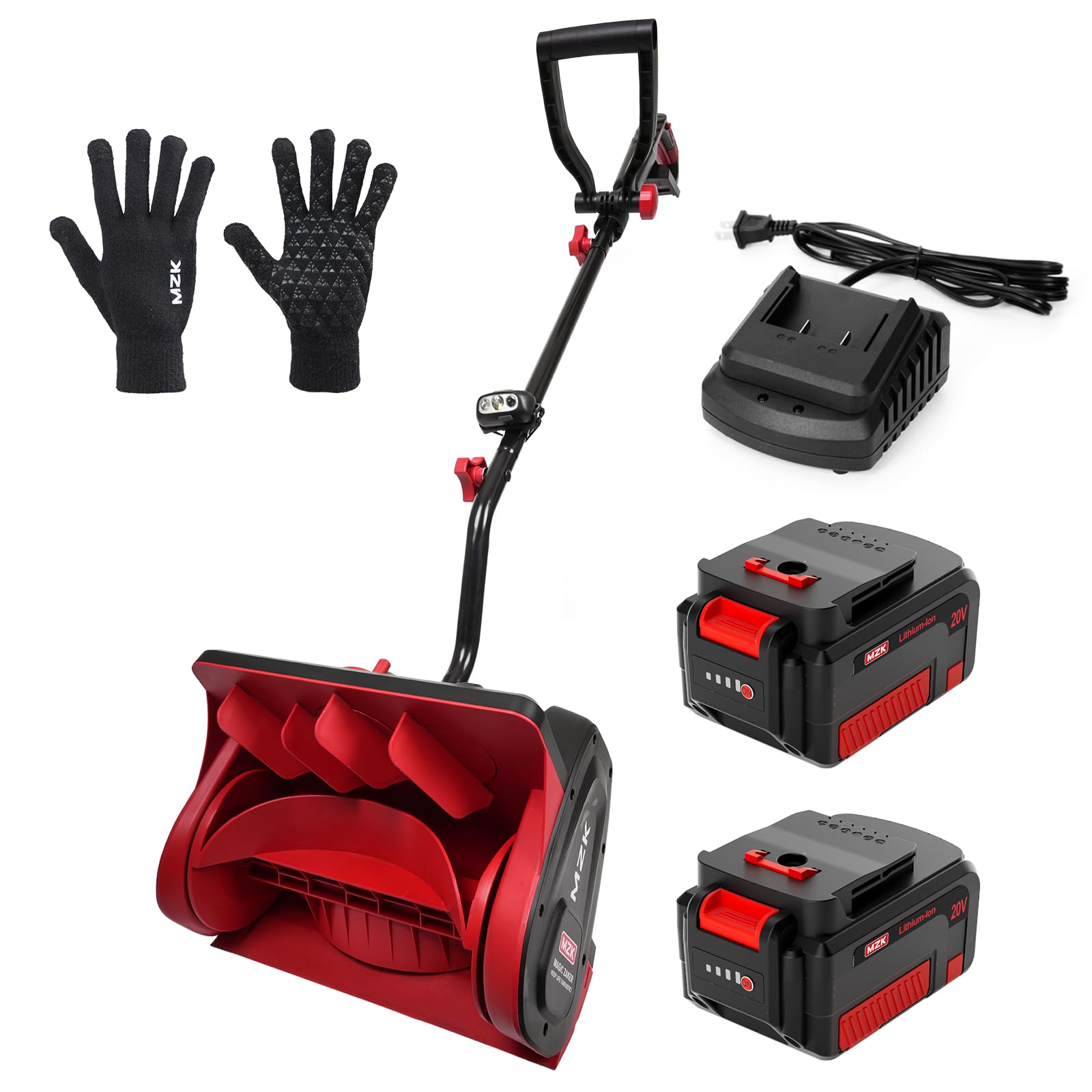 MZK Cordless Snow Shovel - 20V 13-Inch Battery Powered Snow Thrower with 2 x 4.0Ah Li-ion Batteries & Fast Charger Included