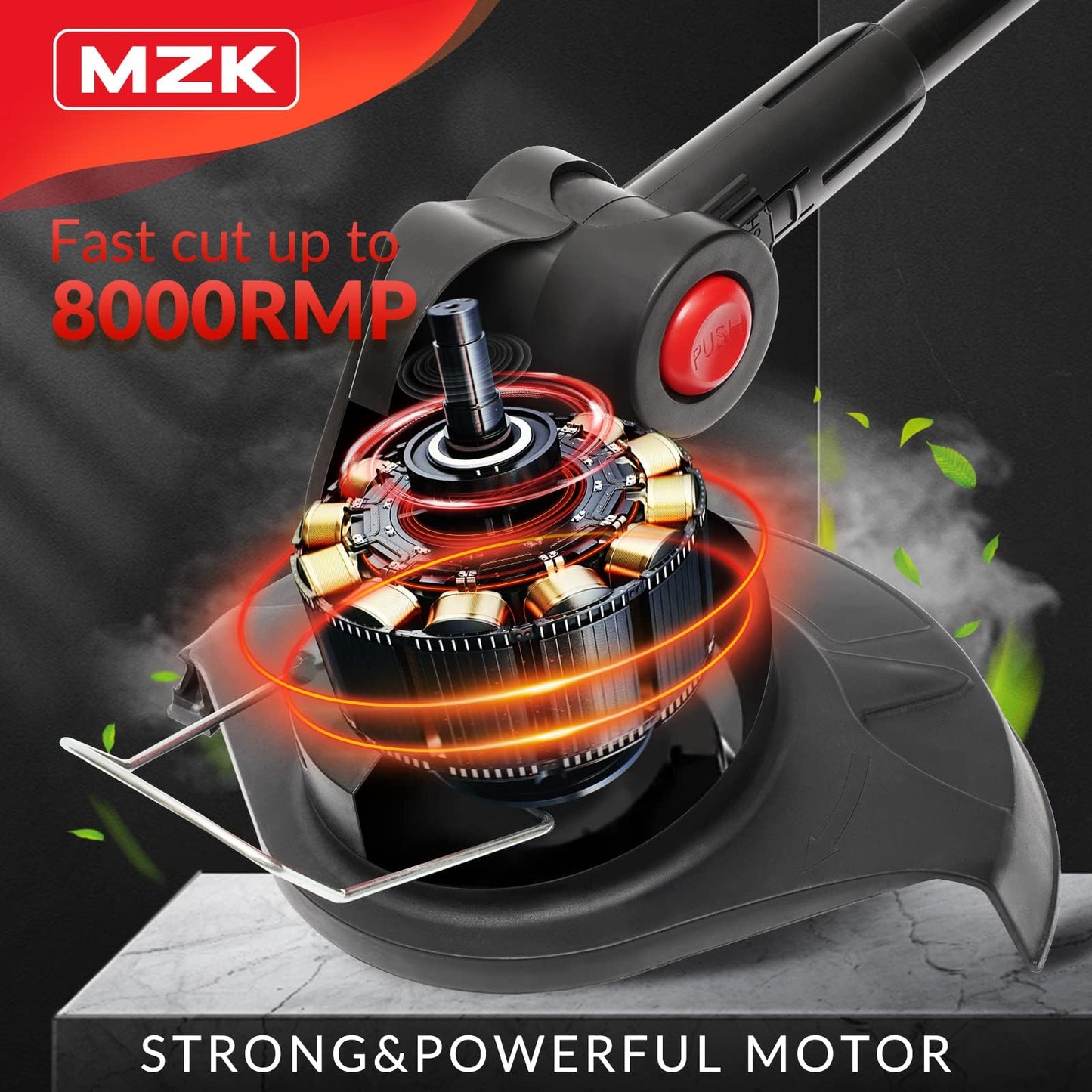 MZK 20V Cordless Electric String Trimmer - Lightweight Battery-Powered 12'' Weed Edger with 4 Replacement Spools, 8000 RPM, 5.1lb, Battery and Charger Included