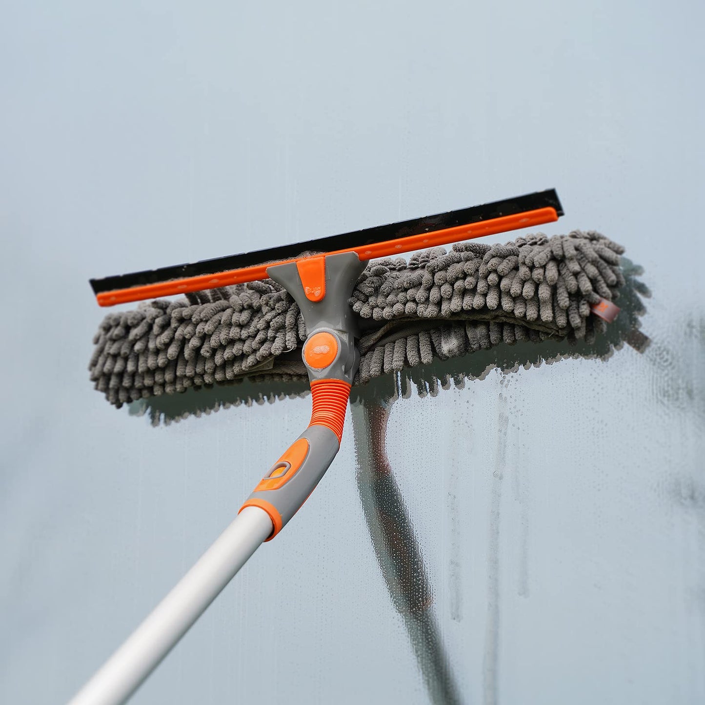 Eazer Window Squeegee and Scrubber Combo Tool Kit - 10.5/14-Inch Adjustable Head with Rubber Squeegee, Chenille and Microfiber Cloth - Pole Not Included