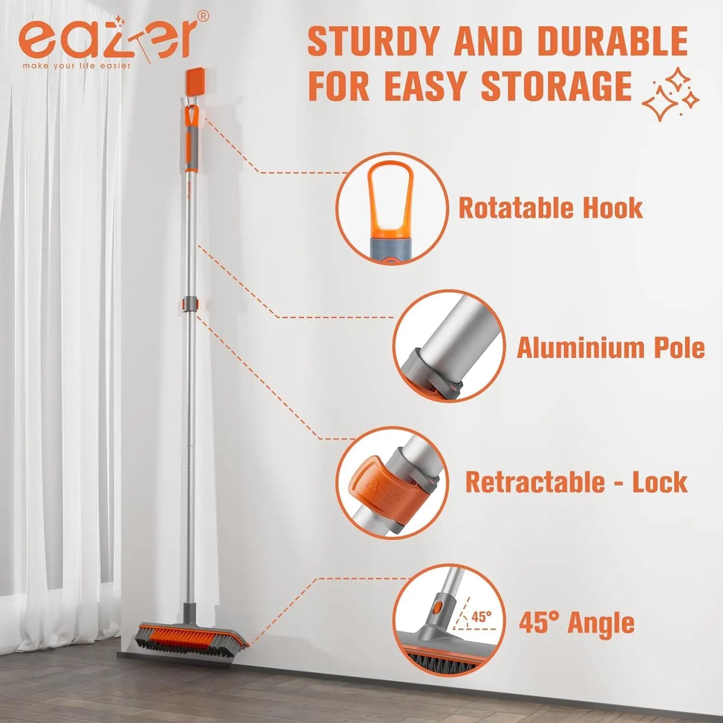 Eazer 2-in-1 Floor Scrubber Brush - Versatile Soft & Hard Bristle Cleaning Brush for Concrete, Tile, Bathroom, Garage, Kitchen, Wall, and Pool