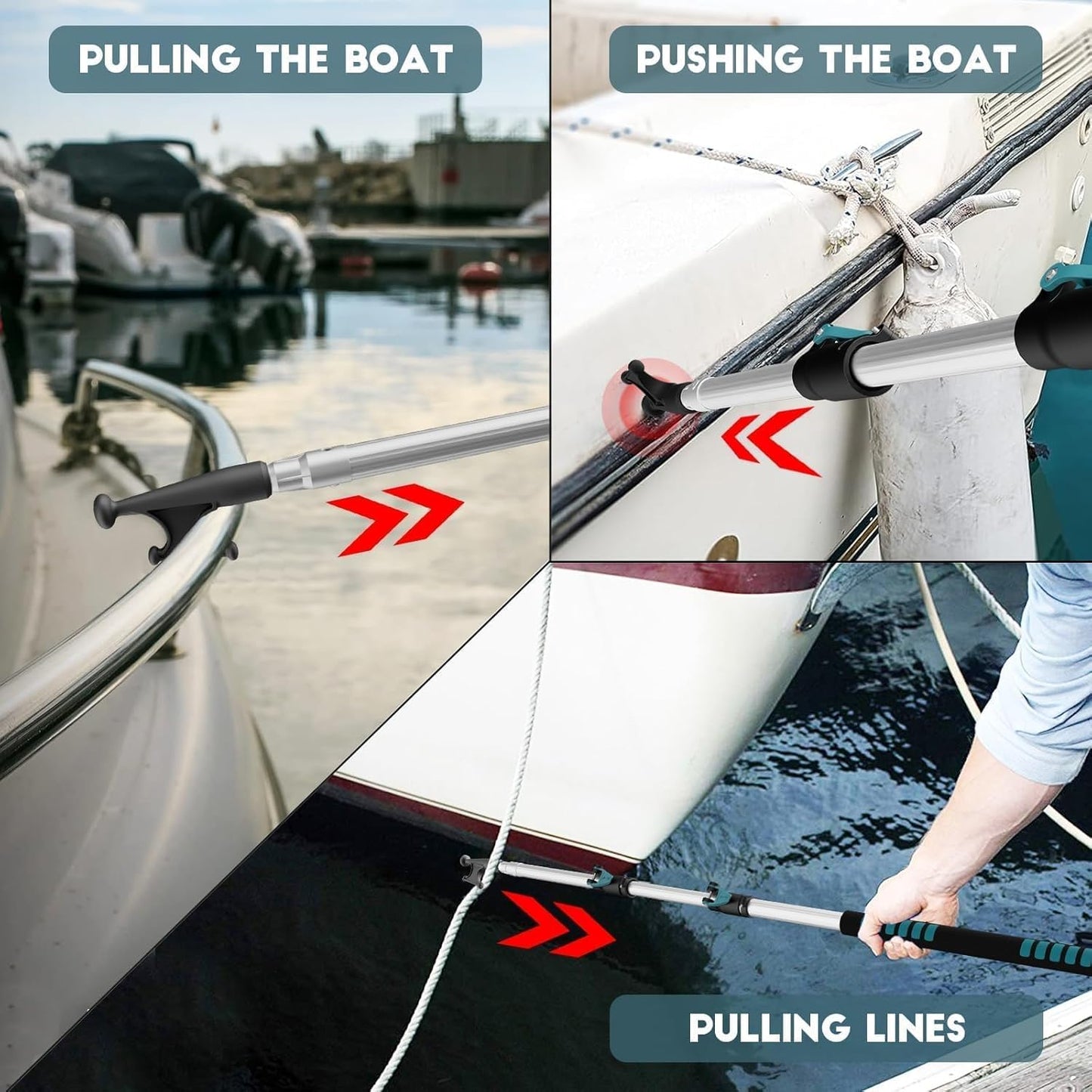 TelesPro Telescopic Boat Hook Pole 5-12FT - Durable Aluminum Tool for Easy Boat Handling in Any Water Condition