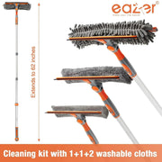 Eazer 2-in-1 Window Cleaner Tool with 64'' Squeegee and Telescopic Pole - Rotatable Bendable Head Window Washing Kit