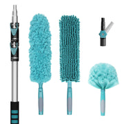 TelesPro 20 Foot High-Reach Duster Kit - 5-12FT Extendable Pole, Cobweb Duster, Chenille Ceiling Fan Duster, Microfiber Feather Duster for High Ceilings