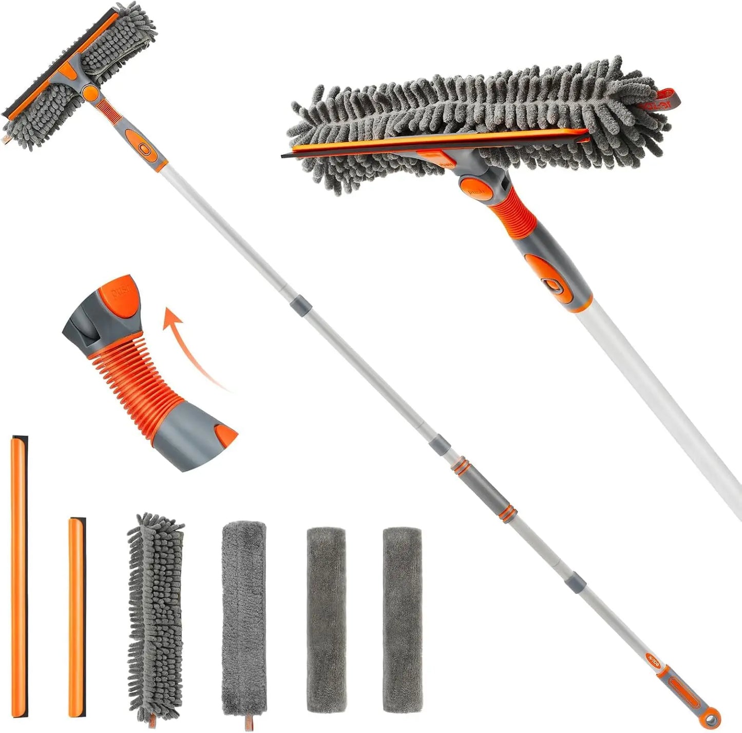 Eazer Window Cleaner Squeegee Kit with 62'' Extension Pole and Bendable Head - 2 in 1 Home & Car Glass Cleaning Tool with 4 Pads