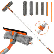 Eazer 2-in-1 Window Cleaner Tool with 64'' Squeegee and Telescopic Pole - Rotatable Bendable Head Window Washing Kit