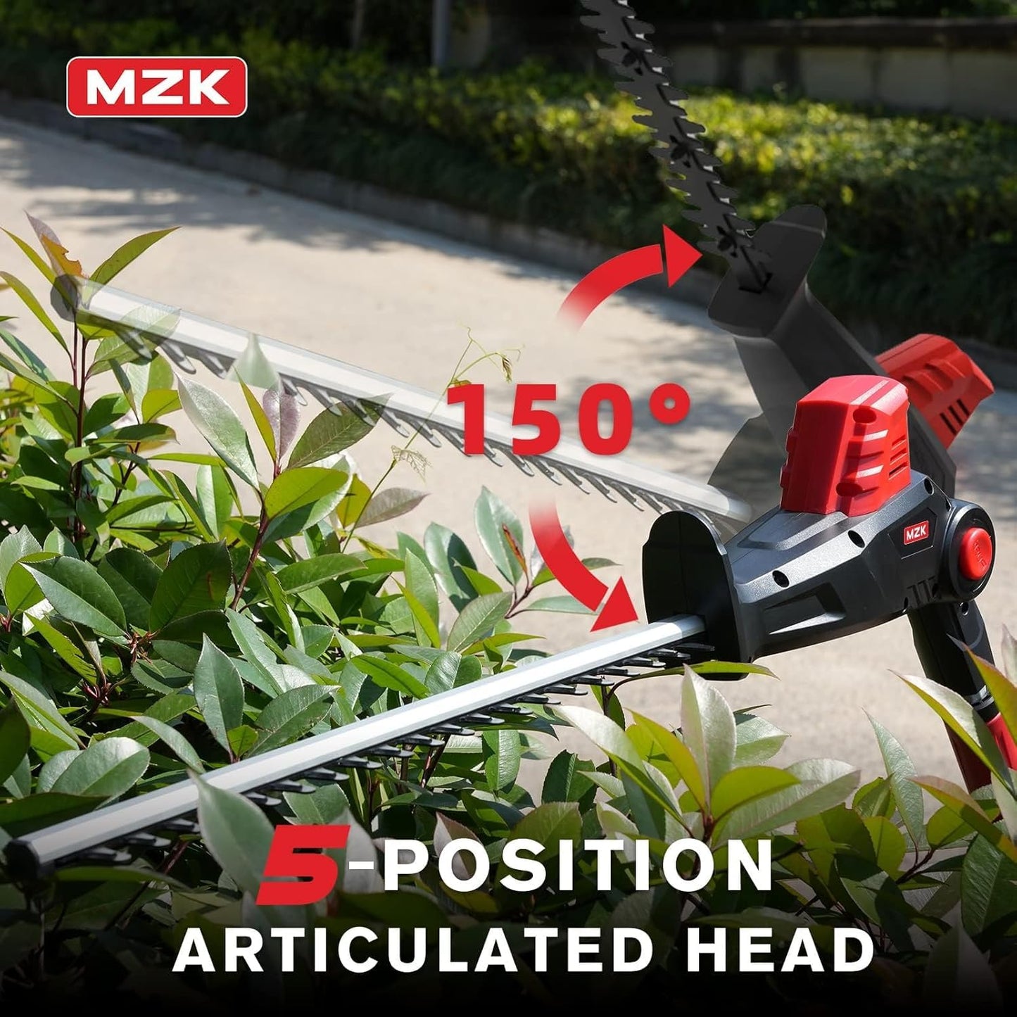 MZK Cordless Pole Hedge Trimmer Attachment - 20V MAX with 23-Inch Reach, 8-Feet Extension, Multi-Angle, Includes Two Batteries and Charger