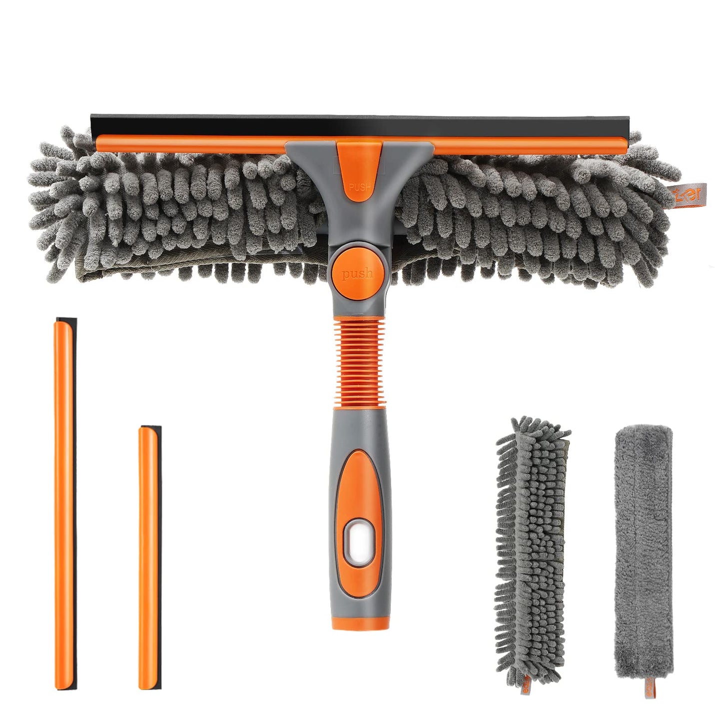 Eazer Window Squeegee and Scrubber Combo Tool Kit with 2 Squeegee Blades and 2 Cleaning Pads for Effective Window and Glass Cleaning - Pole Not Included