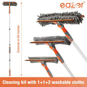 Eazer Window Cleaner Squeegee Kit with 62'' Extension Pole and Bendable Head - 2 in 1 Home & Car Glass Cleaning Tool with 4 Pads