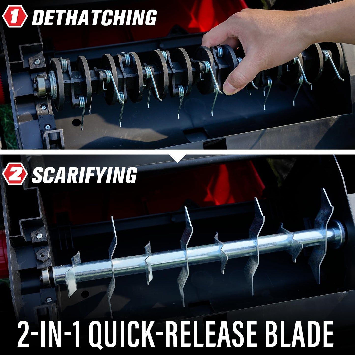 MZK 15-Inch 2-in-1 Electric Dethatcher and Scarifier with Removable 5-Position Height Adjustment and 12-Gallon Thatch Collection Bag for Healthy Lawns (DS15A06)