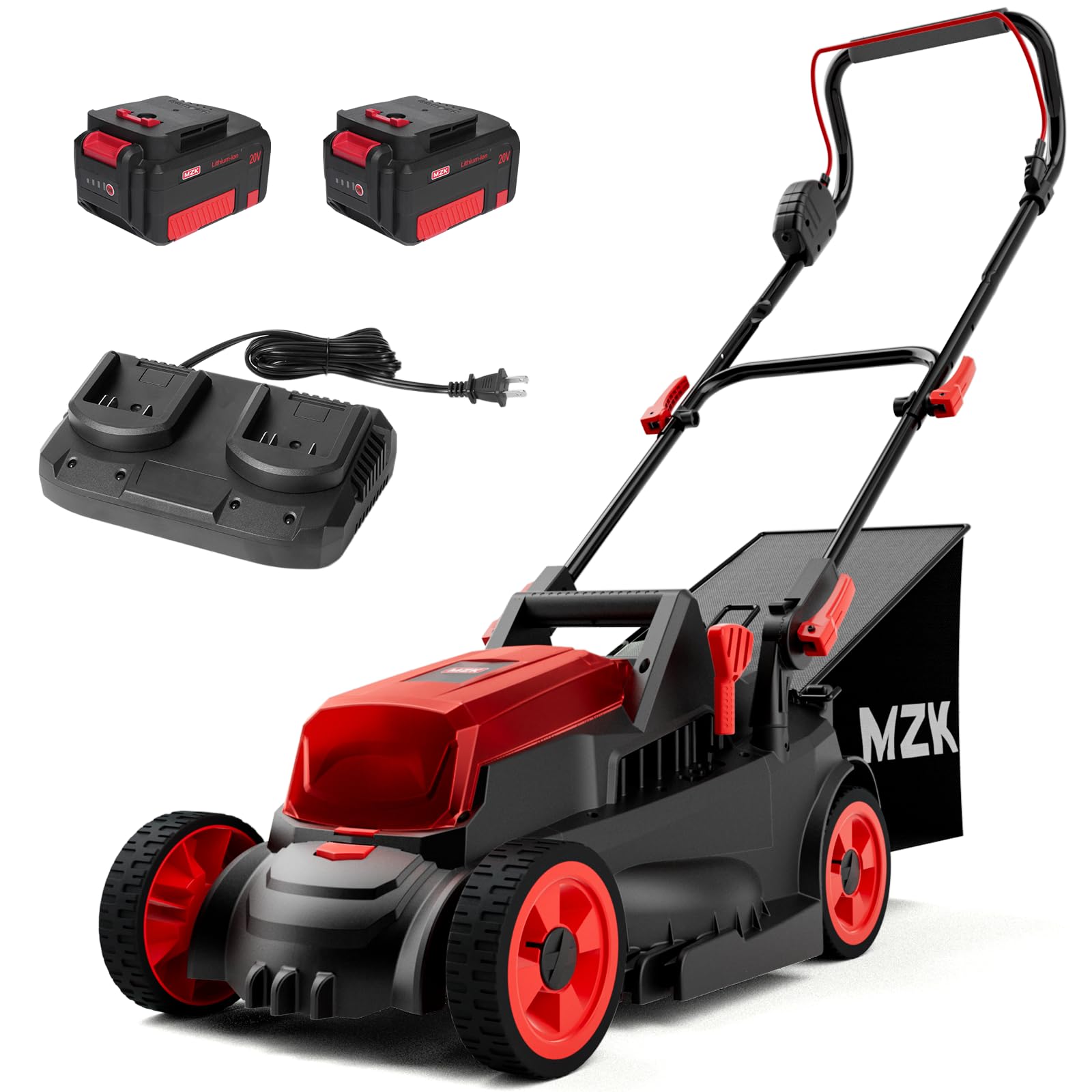MZK 40V Cordless Electric Lawn Mower with 4-Position Height Adjustment, Lightweight 13" Battery-Powered Push Mower for Yard, Garden, and Farm – Includes 2x4AH Batteries and Charger (Model LM13B08)