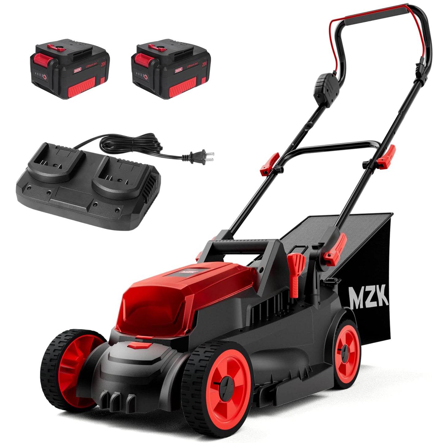 MZK 40V Cordless Electric Lawn Mower with 4-Position Height Adjustment, Lightweight 13" Battery-Powered Push Mower for Yard, Garden, and Farm – Includes 2x4AH Batteries and Charger (Model LM13B08)