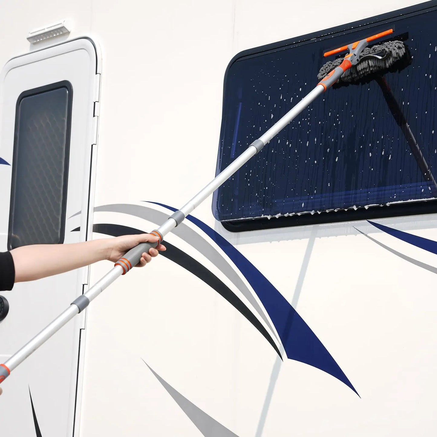 Eazer 2-in-1 Window Cleaner Tool Kit with 89'' Rotatable Squeegee, Extension Pole, and Bendable Head for Indoor/Outdoor Use and Car Glass