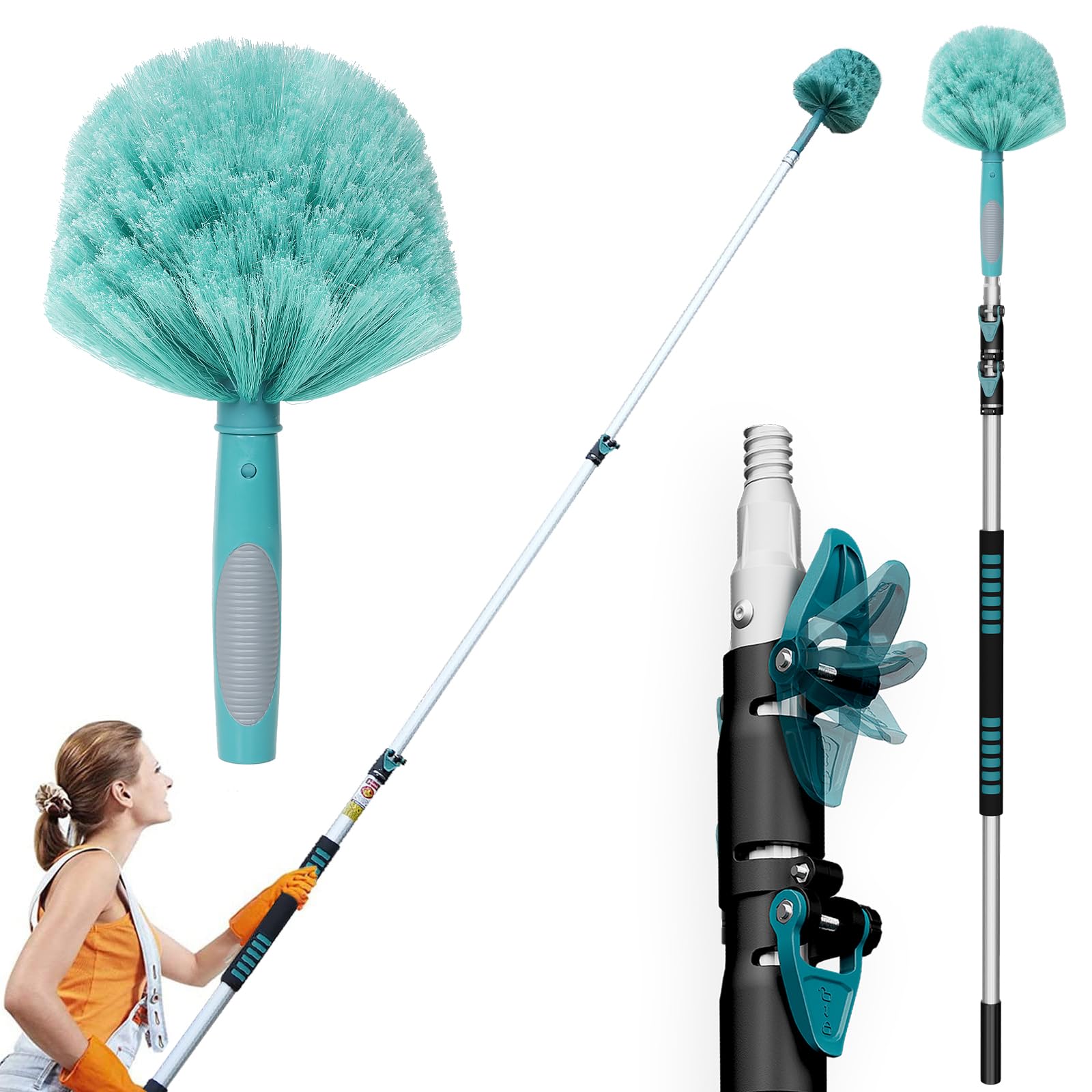 TelesPro Cobweb Duster - 20 Feet High Reach Extendable Aluminum Pole for Indoor and Outdoor Cleaning