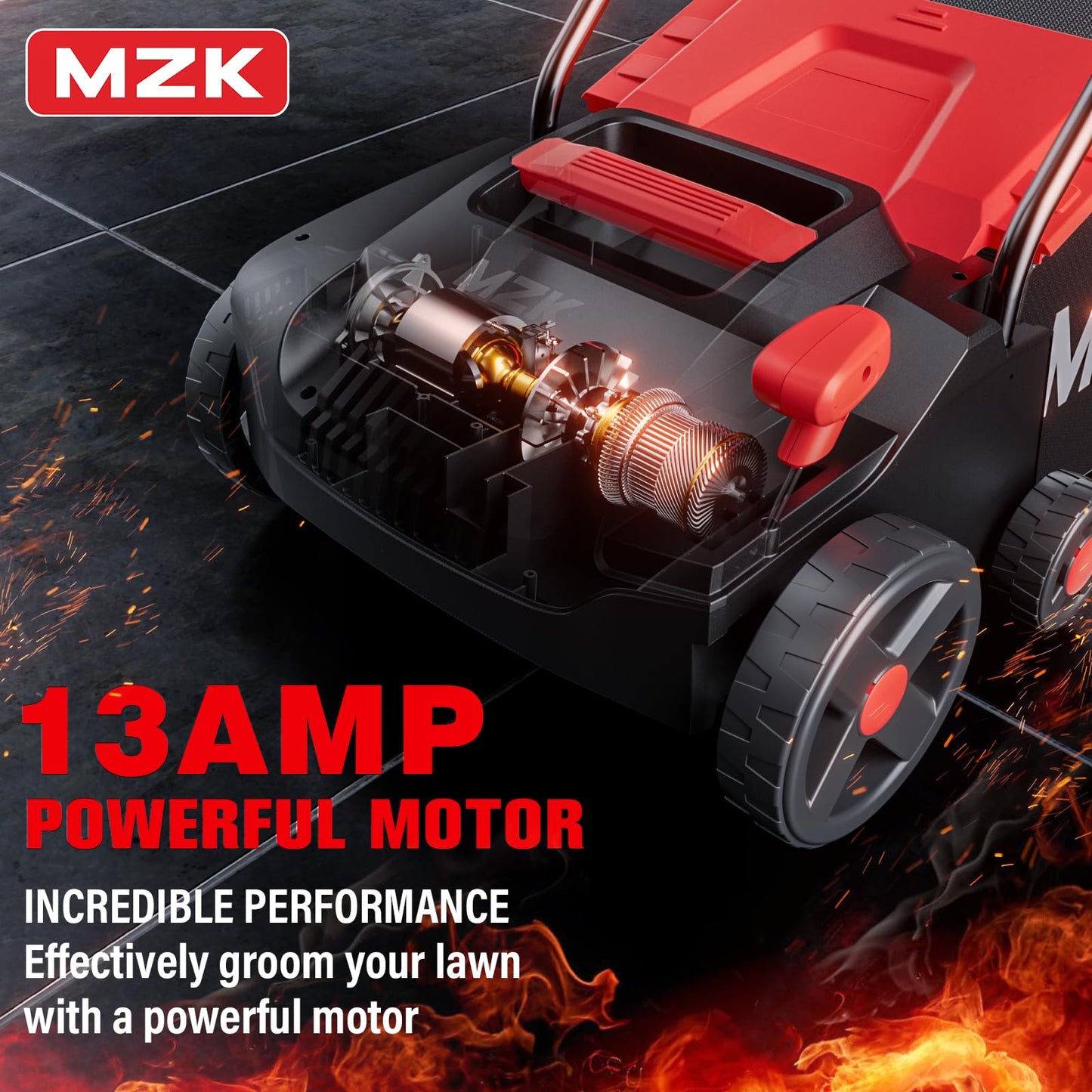 MZK 13-Inch 2-in-1 Electric Dethatcher and Scarifier with Removable 4-Position Height Adjustment and 8-Gallon Thatch Collection Bag for Optimal Lawn Health