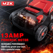 MZK 13-Inch 2-in-1 Electric Dethatcher and Scarifier with Removable 4-Position Height Adjustment and 8-Gallon Thatch Collection Bag for Optimal Lawn Health