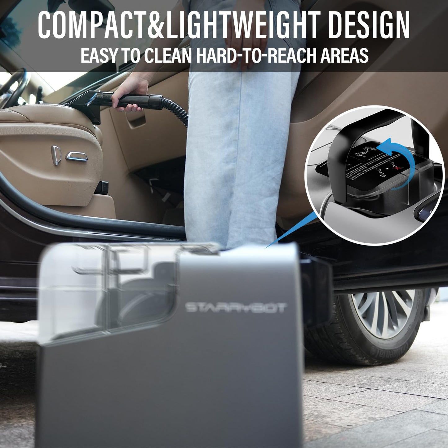 Starrybot Portable Carpet Cleaner Machine - 15Kpa Powerful Suction with Steam & Heating Technology, Versatile Tools for Pets, Couch, Car, Self-Cleaning Compact Spot Cleaner for Stairs, Furniture & Rugs