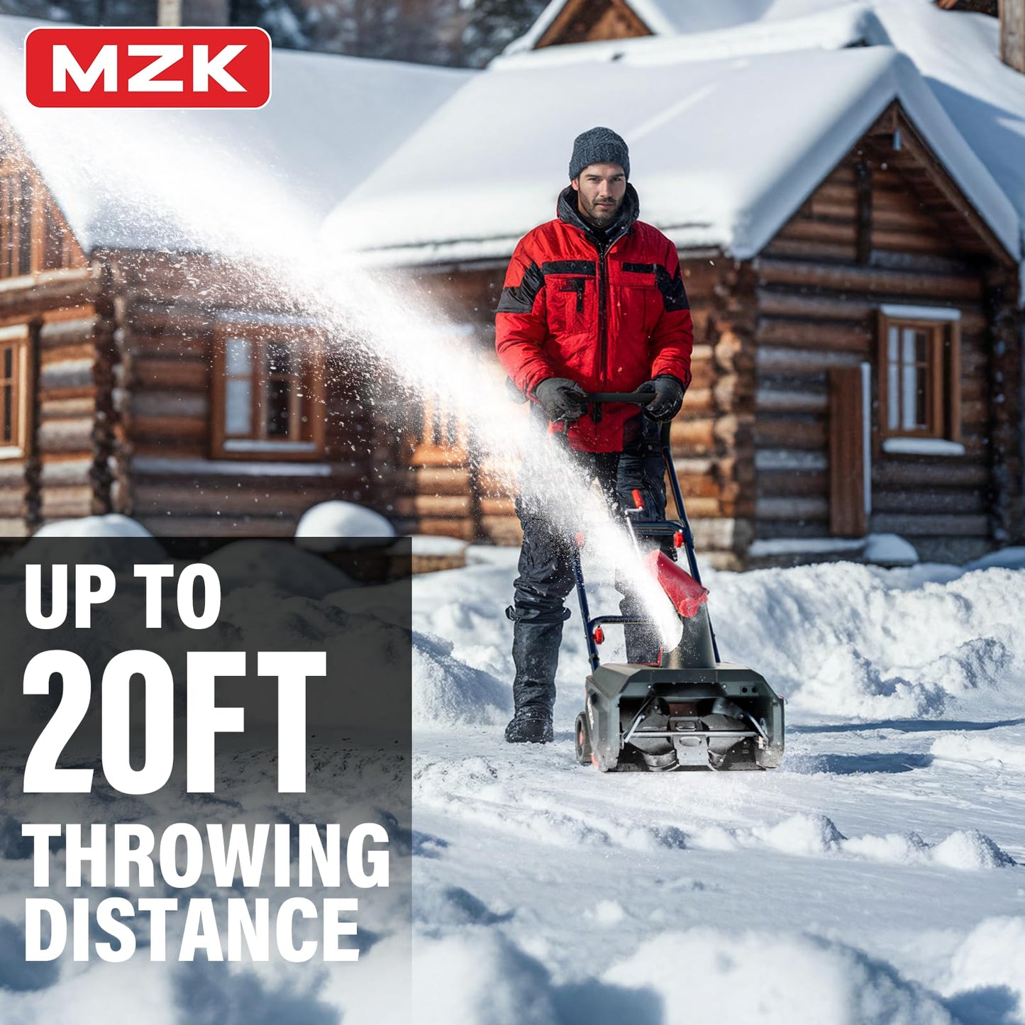MZK 14-Inch Electric Snow Blower with 20ft Throwing Distance, 13-Amp Motor, and Directional Chute Control - Black