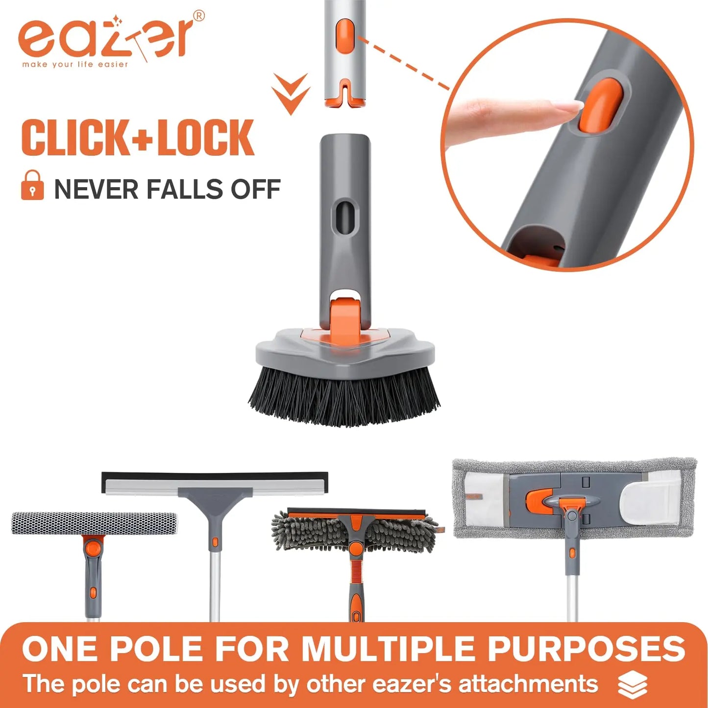 Eazer Long Handle Tub Scrubber - 4-in-1 Versatile Bathroom Cleaning Brush for Shower and Tub Efficient Cleaning