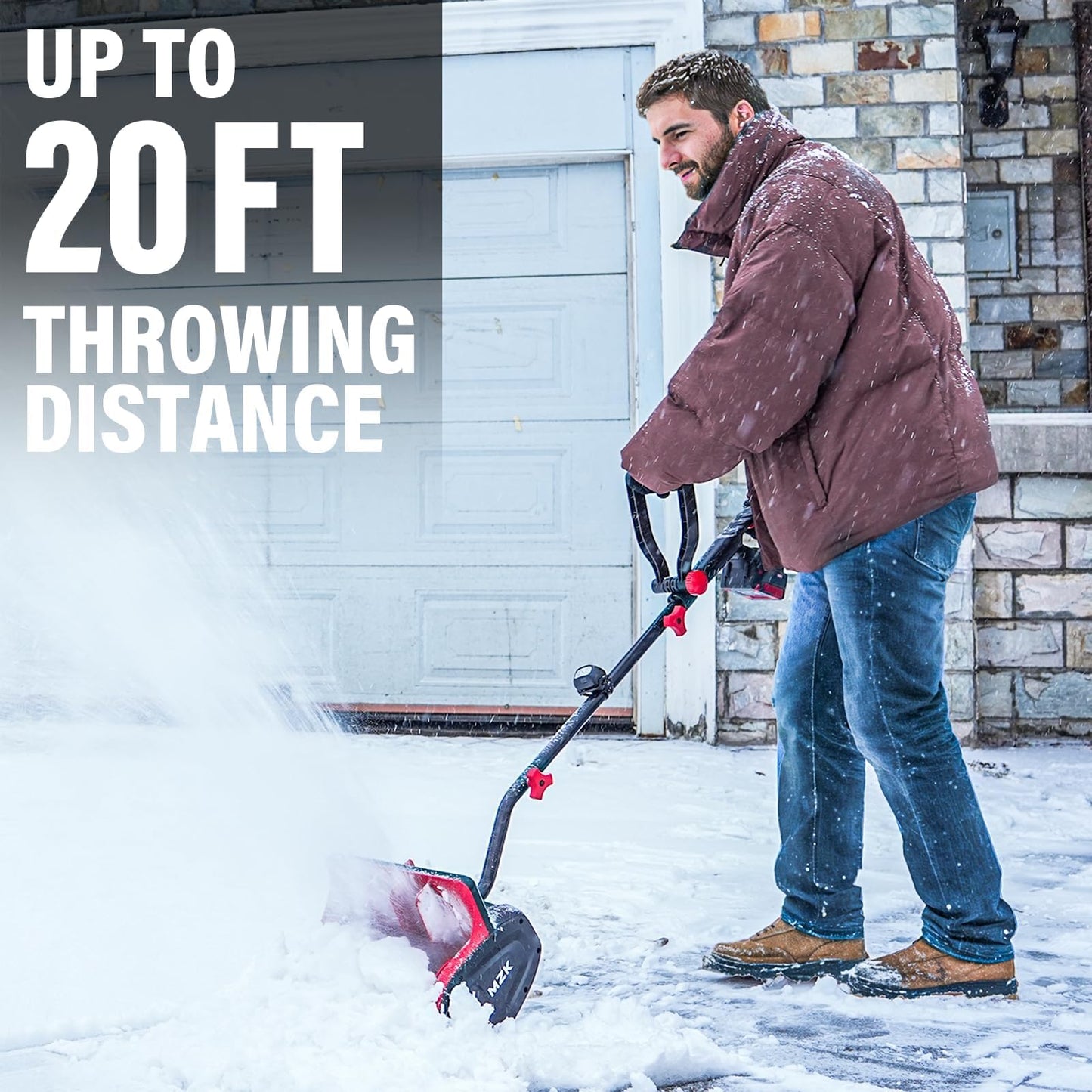 MZK Cordless Snow Shovel - 20V 14-Inch Battery Snow Blower with Directional Plate & Adjustable Front Handle, Includes 4.0Ah Li-ion Battery & Fast Charger