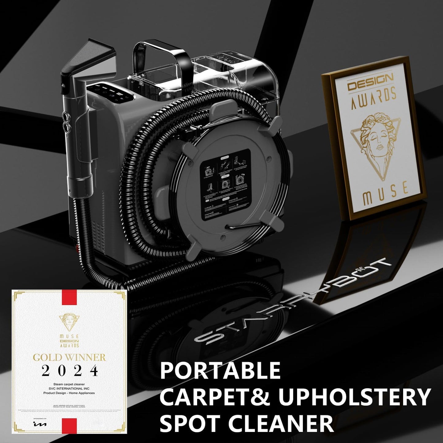 Starrybot Portable Carpet Cleaner Machine - 15Kpa Powerful Suction with Steam & Heating Technology, Versatile Tools for Pets, Couch, Car, Self-Cleaning Compact Spot Cleaner for Stairs, Furniture & Rugs