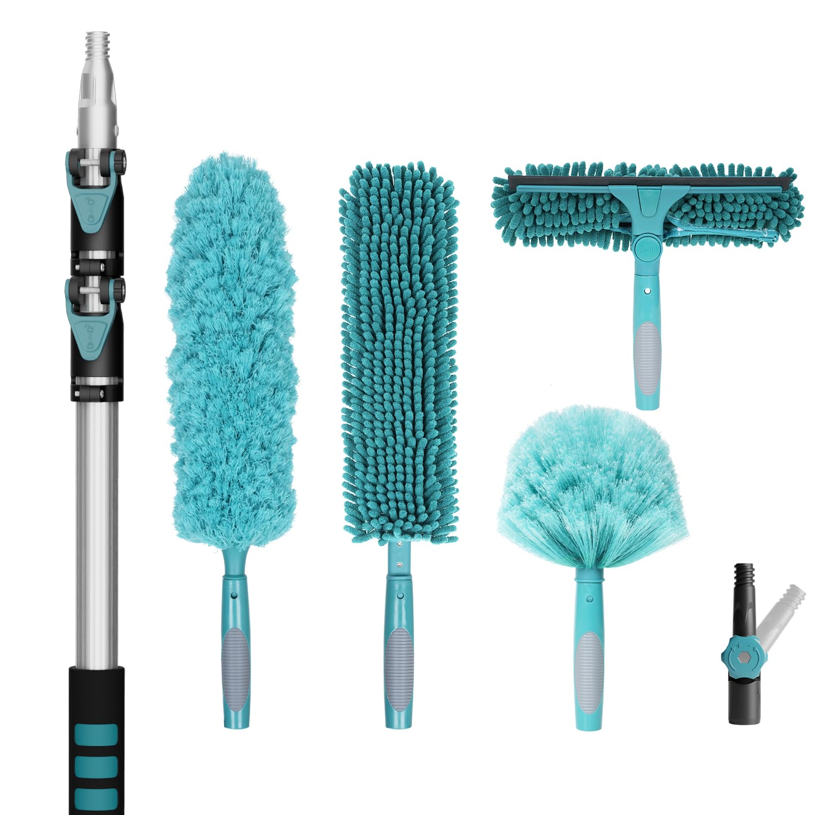 TelesPro 20 Foot High Reach Duster Kit - Complete Window Cleaning Kit with 5-12FT Telescopic Pole, Cobweb Duster, Fan Duster, and Squeegee