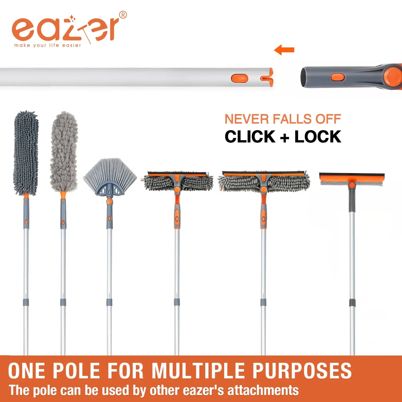 Eazer 46'' Professional Window Cleaner Tool - 2-in-1 Rotatable Squeegee with Adjustable Extension Pole for Effortless Window and Shower Cleaning