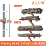 Eazer Window Squeegee and Scrubber Combo Tool Kit - 10.5/14-Inch Adjustable Head with Rubber Squeegee, Chenille and Microfiber Cloth - Pole Not Included
