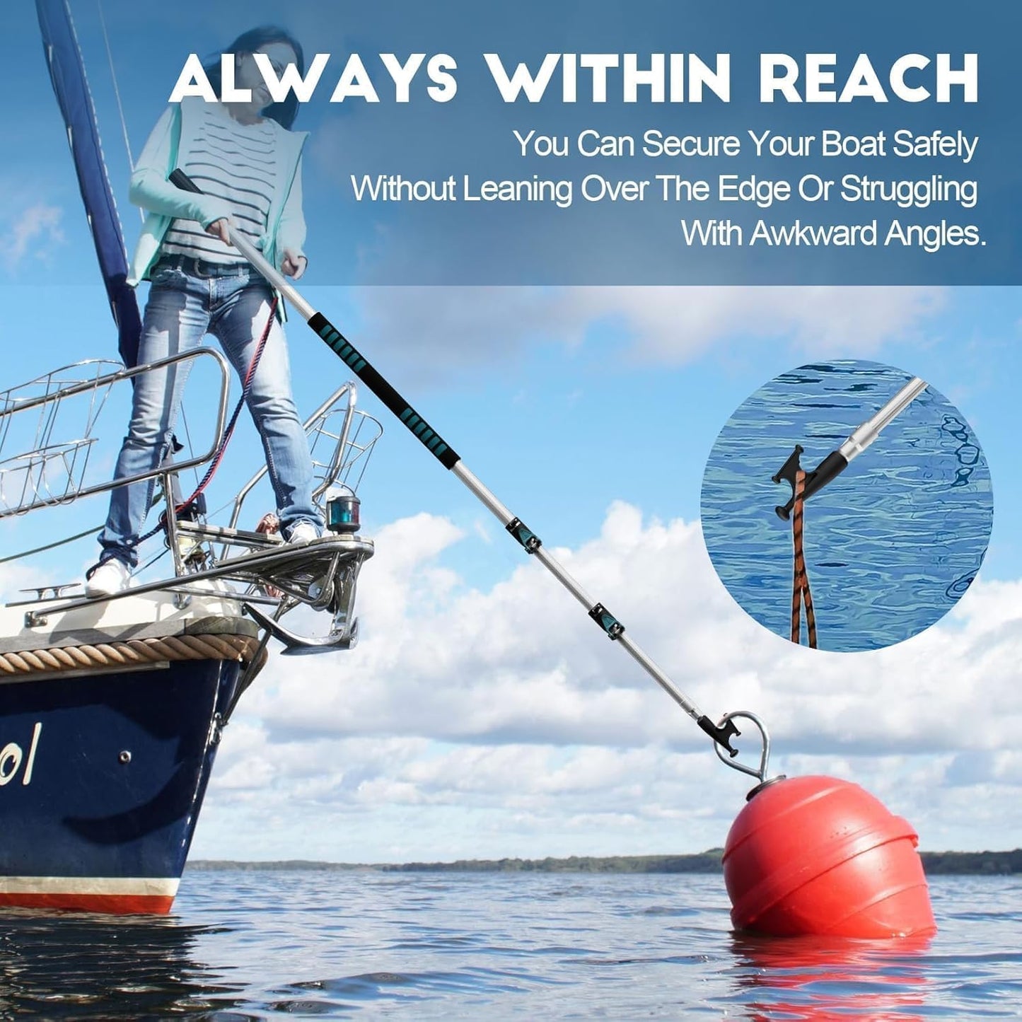 TelesPro Telescopic Boat Hook Pole 5-12FT - Durable Aluminum Tool for Easy Boat Handling in Any Water Condition